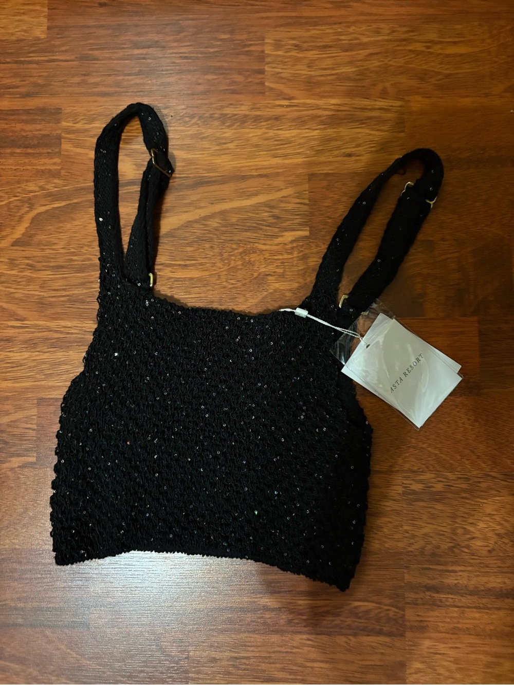 Astra Resort Black Sequin Cropped Knit Tank